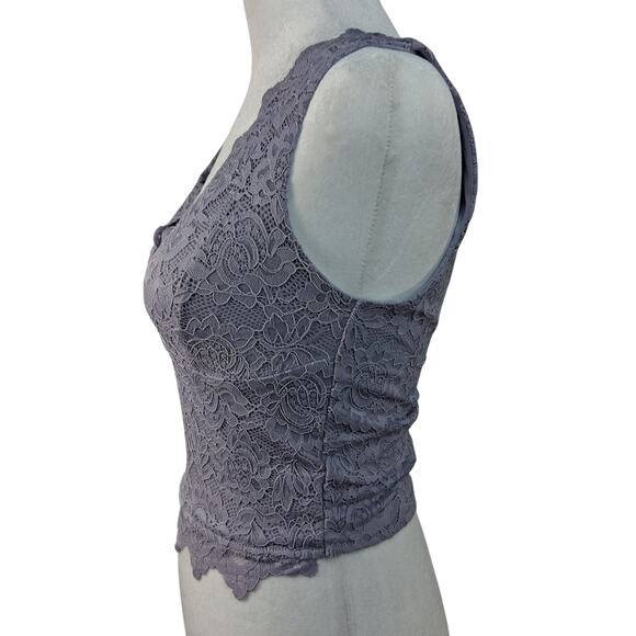 Reoria Lavender Cropped Tank Top Lace Overlay Mixed Media Size S Small V Neck - Picture 7 of 12